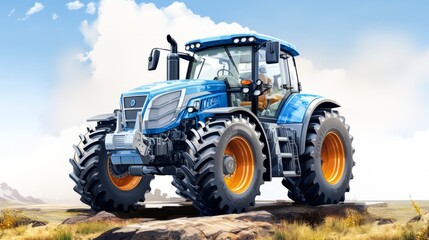 Obraz premium Large modern blue tractor.