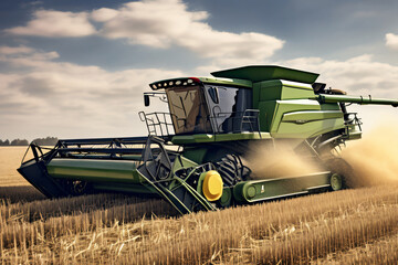 Obraz premium Mähdrescher im Getreidefeld bei der Ernte