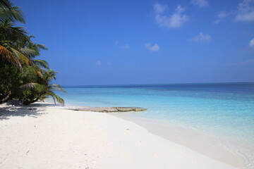 Fototapeta na wymiar maledives beach white blue water and sky