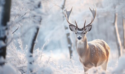 Red deer exuding grace in a snowy tableau