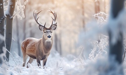 Majestic deer navigating the snow-covered forest