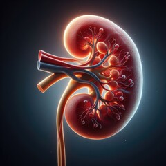 Diagram showing human kidney 3d renders realistic anatomy. human organ vector illustration
