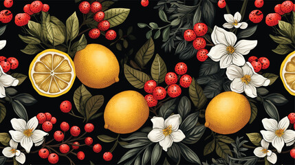Embroidery lemon mountain ash berries cinnamon