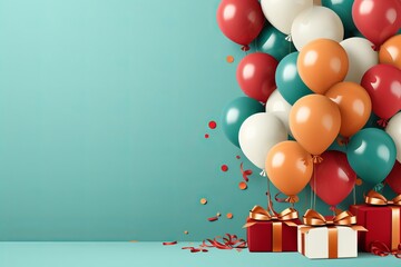 Colorful birthday balloons vector background design for celebration greeting card with copy space