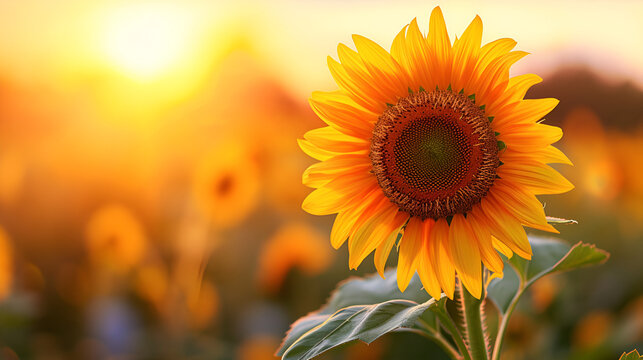 sunflower field at sunset. generative ai 