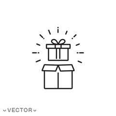 Present, Gift and Magic box line icon. Open box reward vector outline sign. thin line symbol isolated on white background, editable stroke eps 10 vector illustration