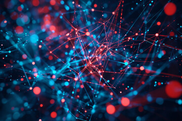 Fototapeta premium A digital network realm with bright blue and minimal red colors.