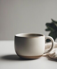 minimal design of ceramic mug, mockup of beautiful handmade ceramic on white background
