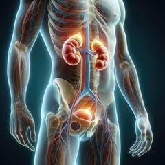 Diagram showing human kidney 3d renders realistic anatomy. human organ vector illustration