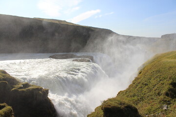 iceland waterfall great big green steam