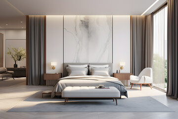 bedroom with a floor to ceiling wall