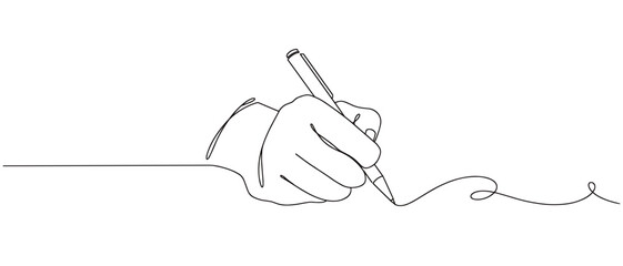 hand holding pen line art style illustration with transparent background  - obrazy, fototapety, plakaty