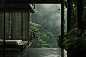 Fototapeta premium Mystic villa with the amazing view to the Amazon rainforest. After rain. Wallpaper.