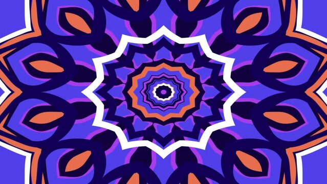Kaleidoscope animation background, colorful mandala floral ornament pattern