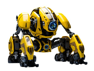 a yellow robot with a blue eye - obrazy, fototapety, plakaty