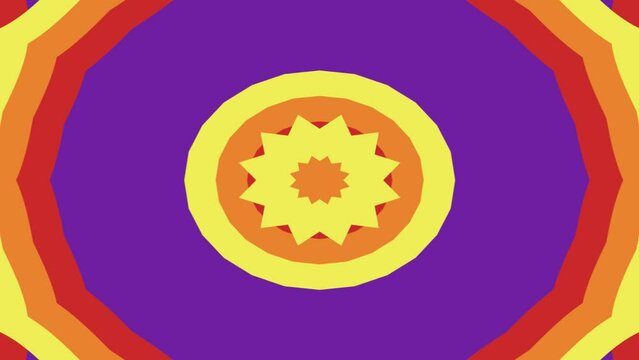 Kaleidoscope animation background, colorful mandala floral ornament pattern, psychedelic retro style abstract geometric motion graphics