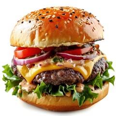  Fresh beef burger with white background. hamburger