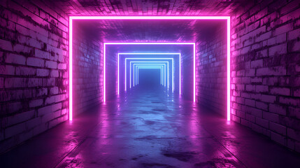 room with neon light, abstract panoramic background with line neon light,  generative ai