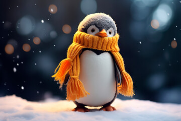 Obraz premium A penguin wearing a yellow scarf. Generative AI
