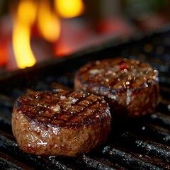 Grilled Beef patty. Beef patty on grill. 