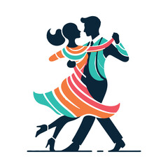 Romantic Vector Illustration: A Couple's Dance in Timeless Artistry - Valentine Day Illustration - Couple Dance Vector - Romantic Dance Illustration
