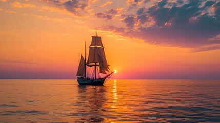 Fototapeta premium boat sailing at sunset