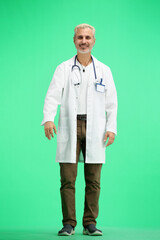 The doctor, in full height, on a green background