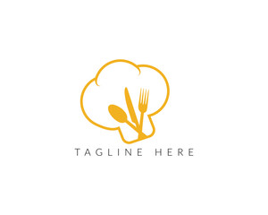 Restaurant logo with spoon and fork icon, modern concept of lines.