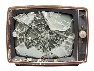 Smashed Television, transparent background, isolated image, generative AI