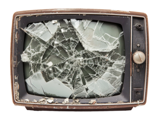 Smashed Television, transparent background, isolated image, generative AI