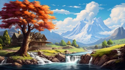 idyllic countryside autumnal scene - obrazy, fototapety, plakaty