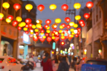 Fototapeta premium Lively Taipei New Year Street - Dihua Street, Dadaocheng