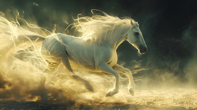 white horse running. generative ai 
