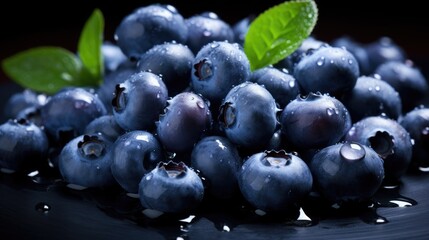 Fresh blueberries fruit background image. Generative AI