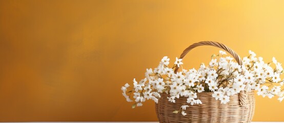 Sunlit White Blossoms Overflowing from Wicker Basket - Serene Elegance - Generative AI