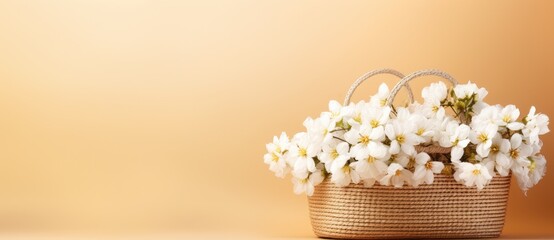 Sunlit White Blossoms Overflowing from Wicker Basket - Serene Elegance - Generative AI