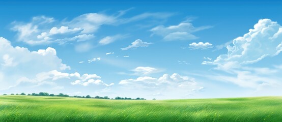 Obraz premium Endless Green Fields: A Serene and Vibrant Landscape Under the Blue Sky - Generative AI