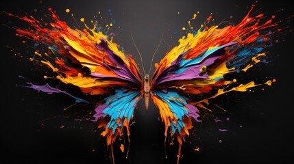 Explosive Artistry: A Butterfly's Metamorphosis Through Vivid Paint Splashes - Generative AI