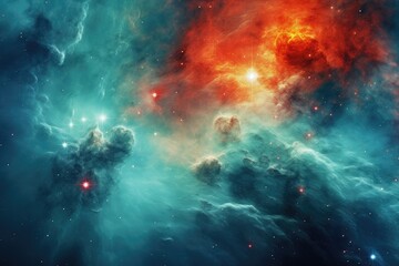 Obraz na płótnie Canvas Interstellar Dreamscape: A Mesmerizing Nebula's Dance Among Celestial Bodies - Generative AI
