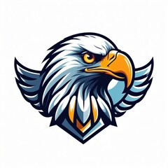 Elegant Eagle Logo Illustration with Stylized Blue Wings and Golden Accents 