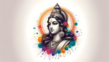 Illustration of the goddess saraswati in watercolor style.