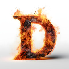 Fire alphabet, realistic letters fire, fire font letter D