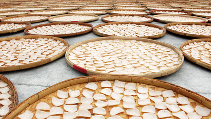 Shrimp crackers being dried in the sun