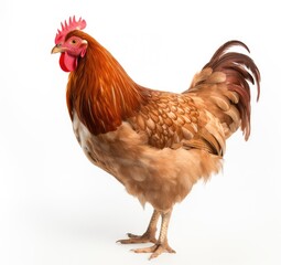 Fototapeta premium Regal Brown Rooster Showcasing Its Beautiful Feathers on White - Generative AI