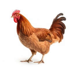 Fototapeta premium Regal Brown Rooster Showcasing Its Beautiful Feathers on White - Generative AI