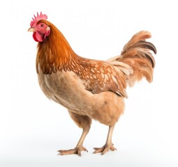 Fototapeta premium Regal Brown Rooster Showcasing Its Beautiful Feathers on White - Generative AI