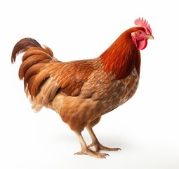 Fototapeta premium Regal Brown Rooster Showcasing Its Beautiful Feathers on White - Generative AI