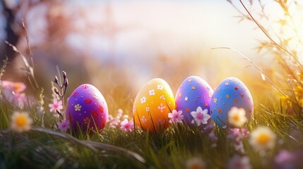 Sunny Meadow Easter Egg Hunt: Colorful Celebration of Spring - Generative AI
