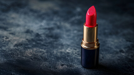 red lipstick on black background, generative ai - obrazy, fototapety, plakaty