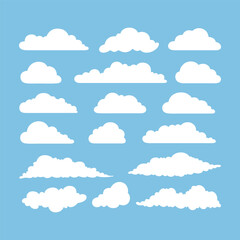 Set of cartoon cloud in a flat design. White cloud collection